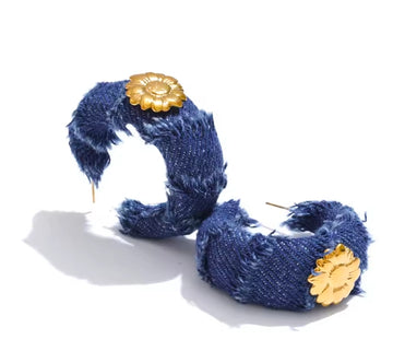 Denim Bloom Hoops