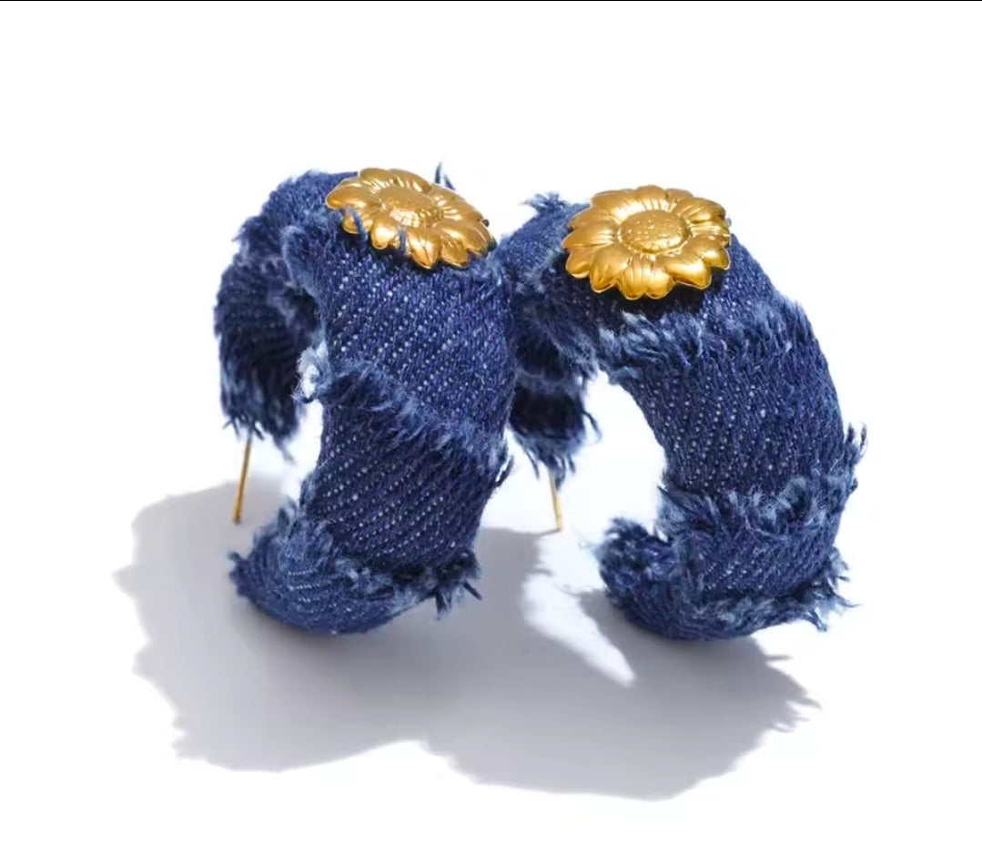 Denim Bloom Hoops